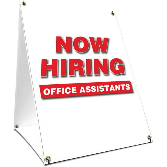 A-frame Sidewalk Now Hiring Office Assistants Sign With Graphics On Each Side | 18" X 24" Print Size