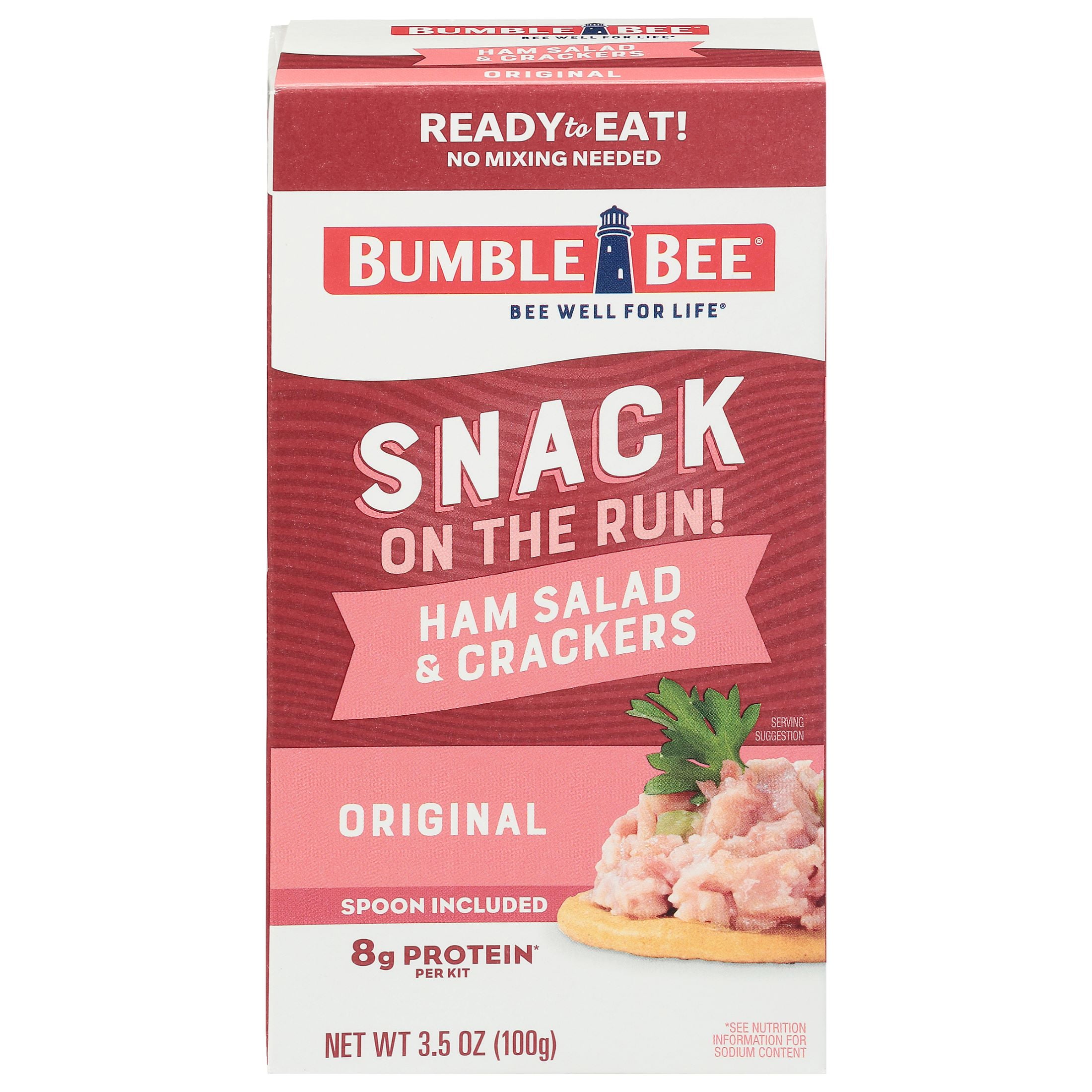 (3 pack) Bumble Bee Snack on The Run Ham Salad with Crackers Kit, 8g Protein Per Serving, Ready to Eat, Spoon Included, Shelf Stable Box, 3.5 oz