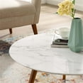 thumbnail image 3 of Pemberly Row 28" Round Top Modern Marble Coffee Table in White/Walnut, 3 of 3