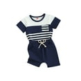 thumbnail image 2 of Musuos 2Pcs Toddler Boy Summer Outfits 6 12 18 24M 3Y Short Sleeve Striped Print T-shirts + Drawstring Shorts Set Casual Clothing for Infant, 2 of 10