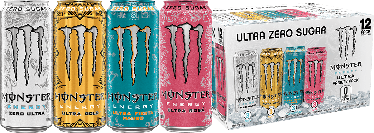 Monster Variety Pack, Zero Ultra + Ultra Gold + Ultra Fiesta + Ultra Rosa, 16 fl oz, 12 Pack