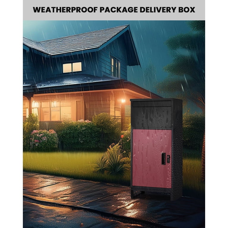 Large Lockable Package Delivery Box For Porch - Waterproof, Anti-Theft Outdoor Parcel Storage With Iron Frame & Wood