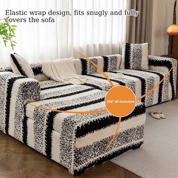 TOPCHANCES L-Shape Sectional Sofa Cover, Stretch Plush Couch Cover, Slipcovers for Sectional Sofa Chaise Lounge Cover with 2pcs Pillowcases (3-Seater 3-Seater, Black)