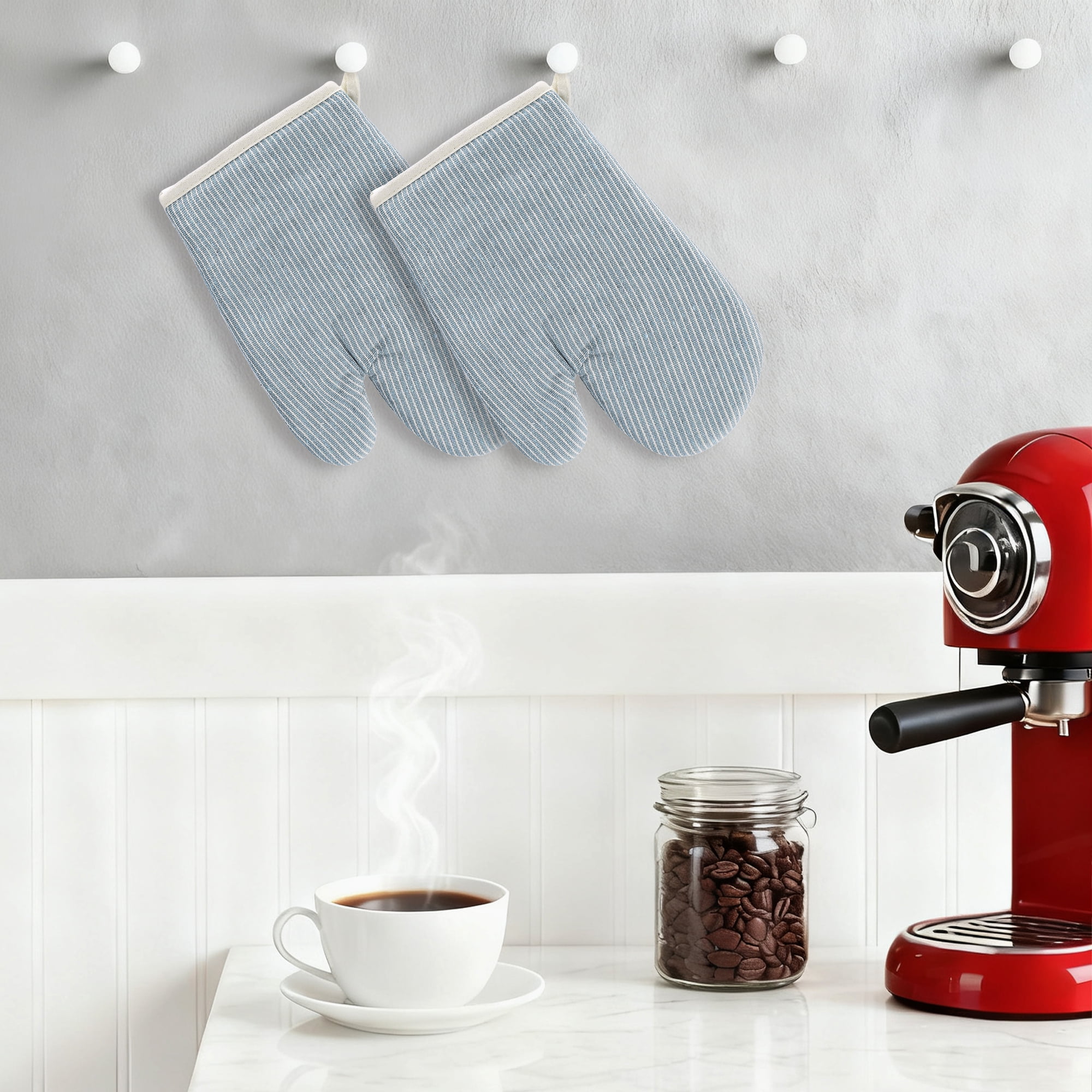 Unique Bargains Heat-Resistant Cooking Gloves Thick Cotton Lining Light Blue 10.2x7.5inch