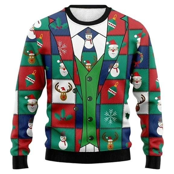 Mens Xmas Sweatshirts Long Sleeve Crewneck Pullover Sweatshirt Xmas Gift Winter Casual Funny Men's Sweatshirt Red 2XL