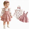 thumbnail image 2 of CAUYDY Newborn Gifts For Baby Girl Shower Outfit Ruffle Long Sleeve Romper Set 0 3 6 9 12 18 Months Preemie Clothing Fall Winter Pink Sizes 9-12 Months, 2 of 7