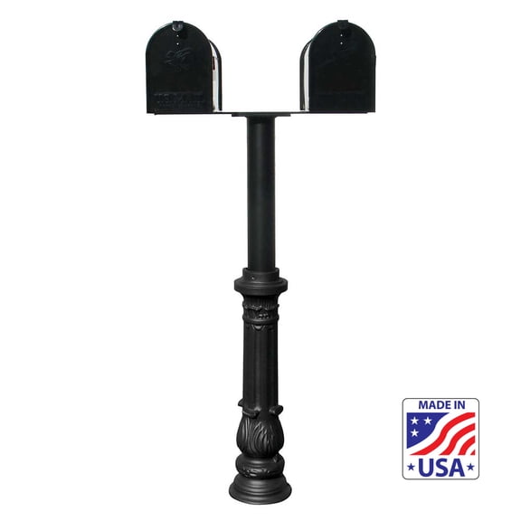 QualArc HPNS2-US-700-E1 6 in. The Hanford TWIN No Scrolls Mailbox Post System - Black