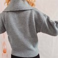 thumbnail image 4 of Sudadera con estampado de Navidad Gibobby Suéter de punto superior color Sólido con solapa simple Gris L, 4 of 5