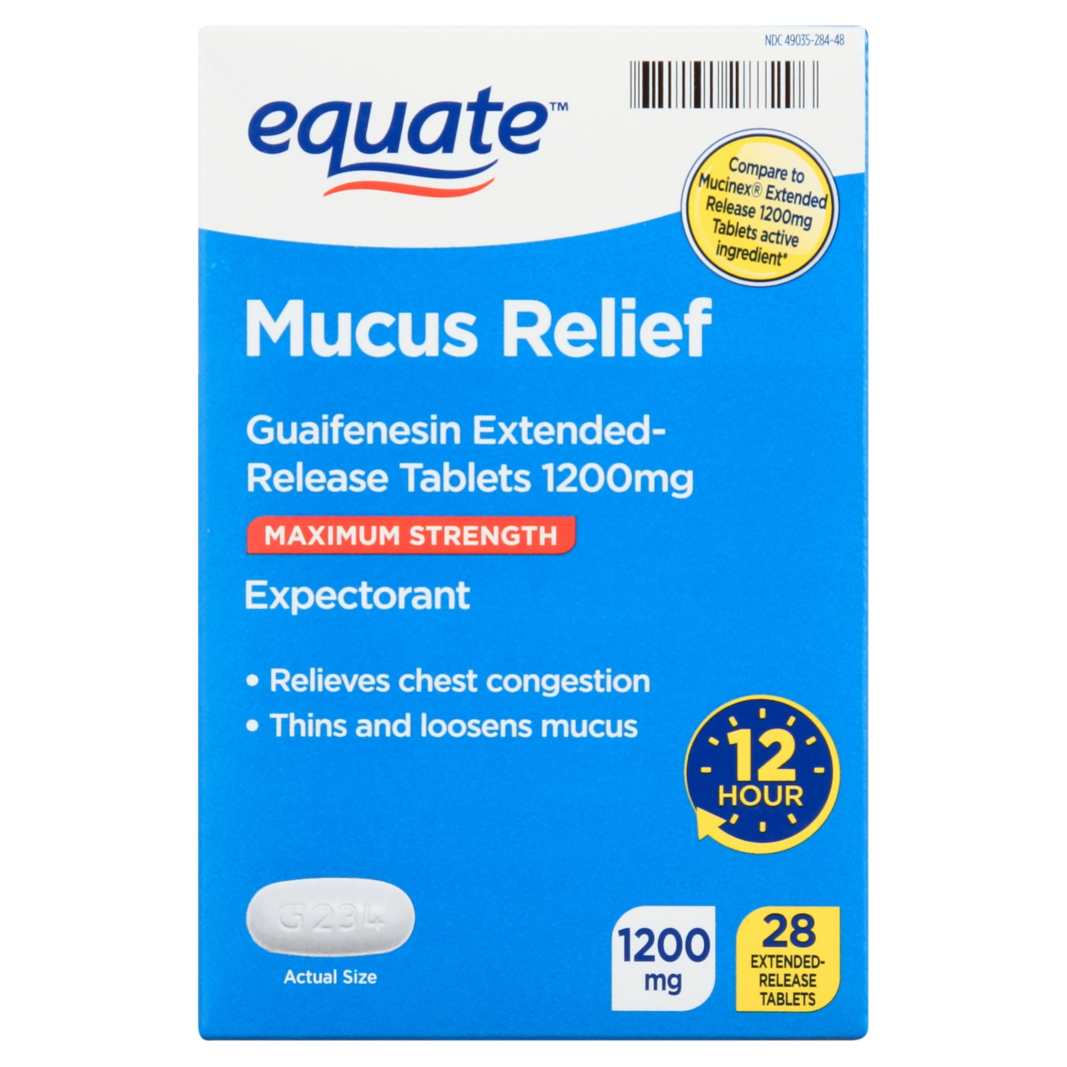 (3 pack) Equate Alcohol-Free guaifenesin Chest Decongestant Tablets for Chest Congestion, Flu, Cold Symptoms with 28 Tablets, 1200 mg