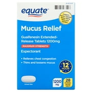 Equate Maximum Strength 12 Hour Mucus ER Guaifenesin Extended-Release Tablets, 1200 mg, 28 Count, Compare to Mucinex® Extended Release 1200 mg Tablets Active Ingredient
