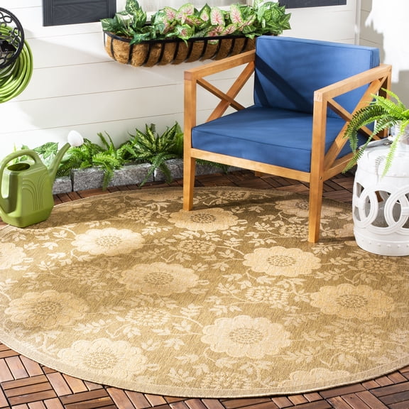 Safavieh Courtyard Alan Floral Indoor/Outdoor Area Rug, Gold/Natural, 6'7" x 6'7" Round