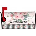 thumbnail image 5 of Spring Summer Season Welcome Mailbox Cover 21" x18" Pink Flowers Leaf Magnetic Mailbox Covers Black and White Plaid Large Post Letter Box Covers Garden Yard Home Decor for Outside, 5 of 6