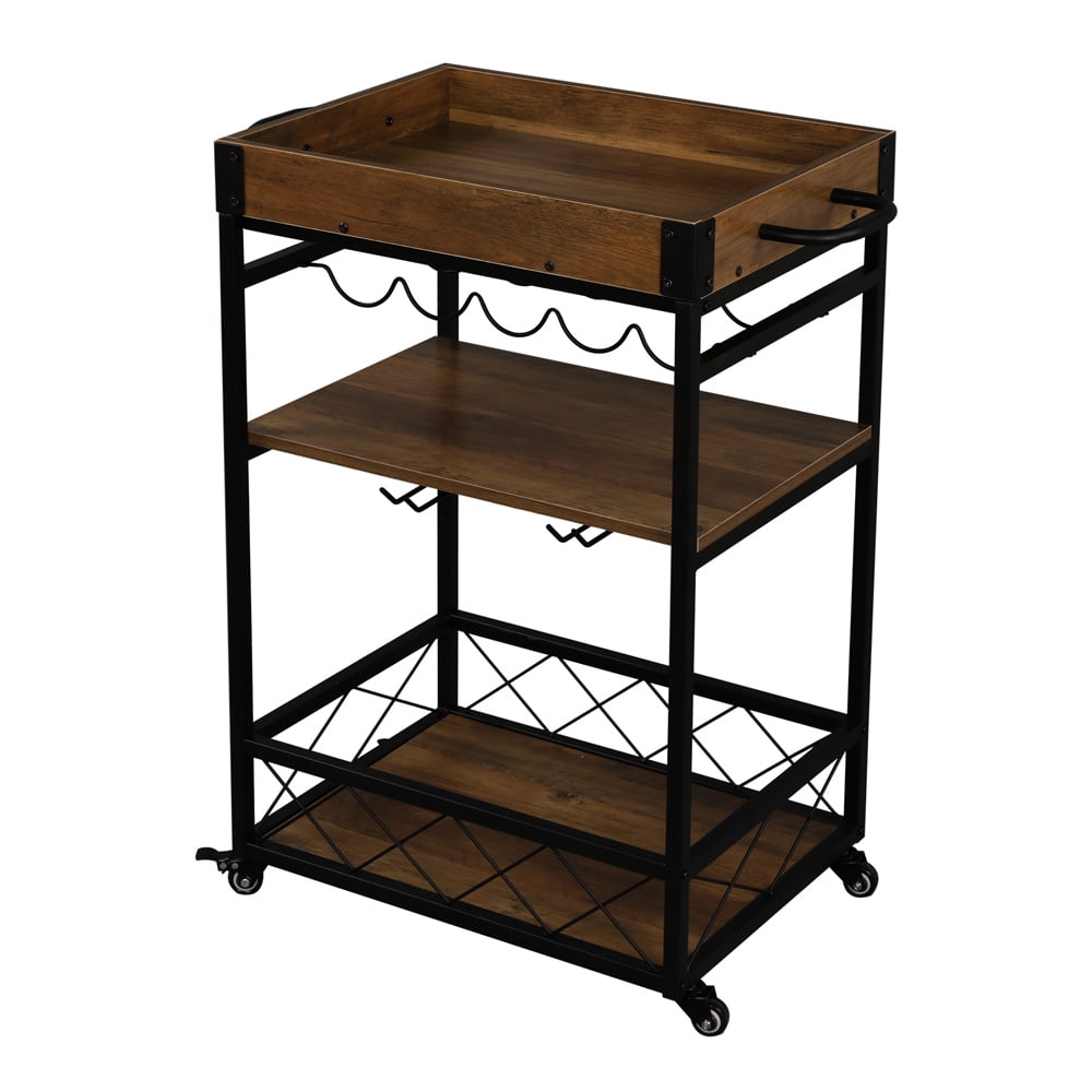 Kepooman Bar Serving Cart Rustic Mobile Kitchen Serving cart,Industrial Vintage Style Wood Metal Serving Trolley Kepooman Bar Serving Cart Rustic Mobile Kitchen Serving cart,Industrial Vintage Style Wood Metal Serving Trolley