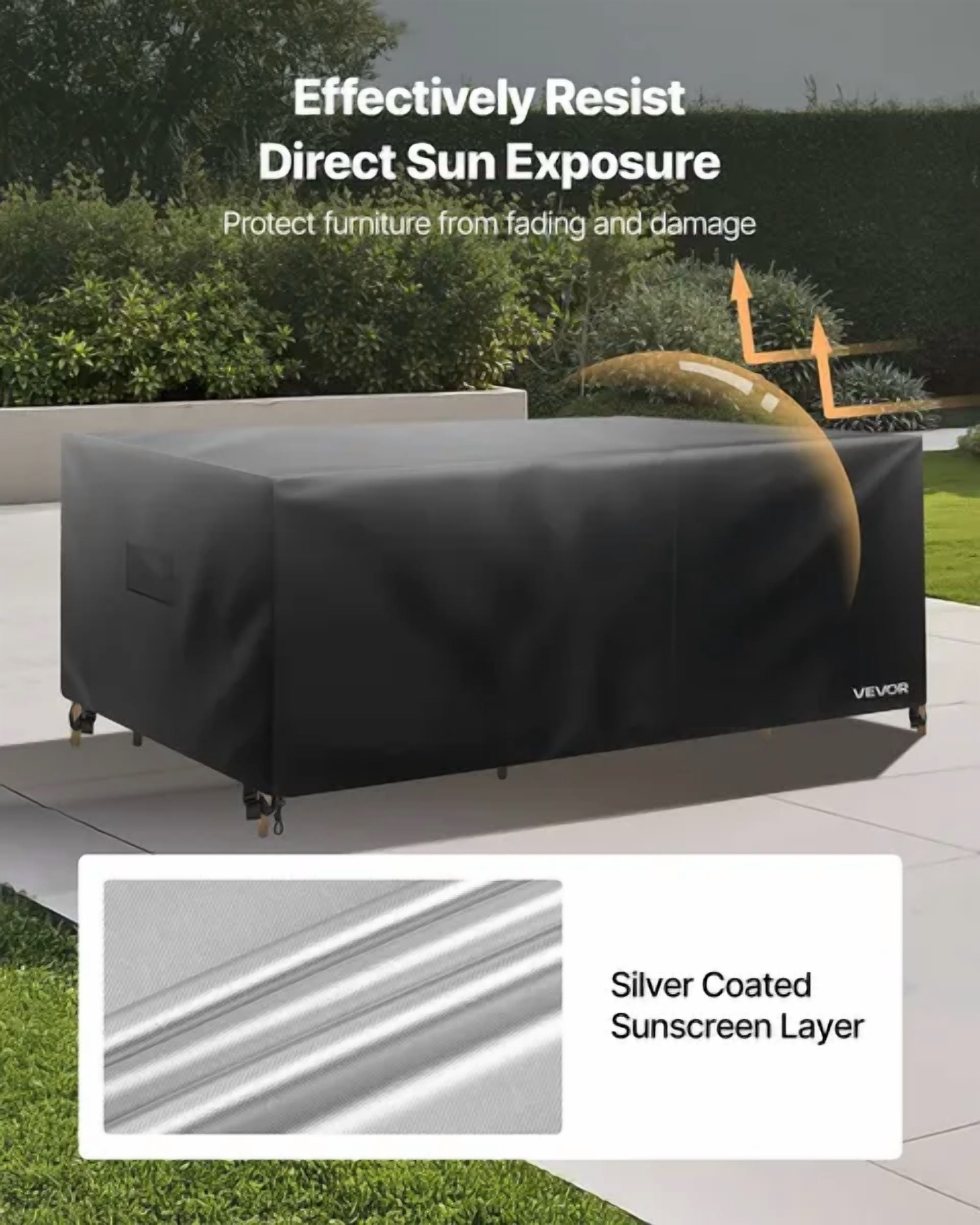 Heavy Duty Waterproof Patio Furniture Cover for Outdoor Dining Set,Large Rectangular Table and Chairs Protector with Air Vent,88Lx62Wx28H Inch,Black