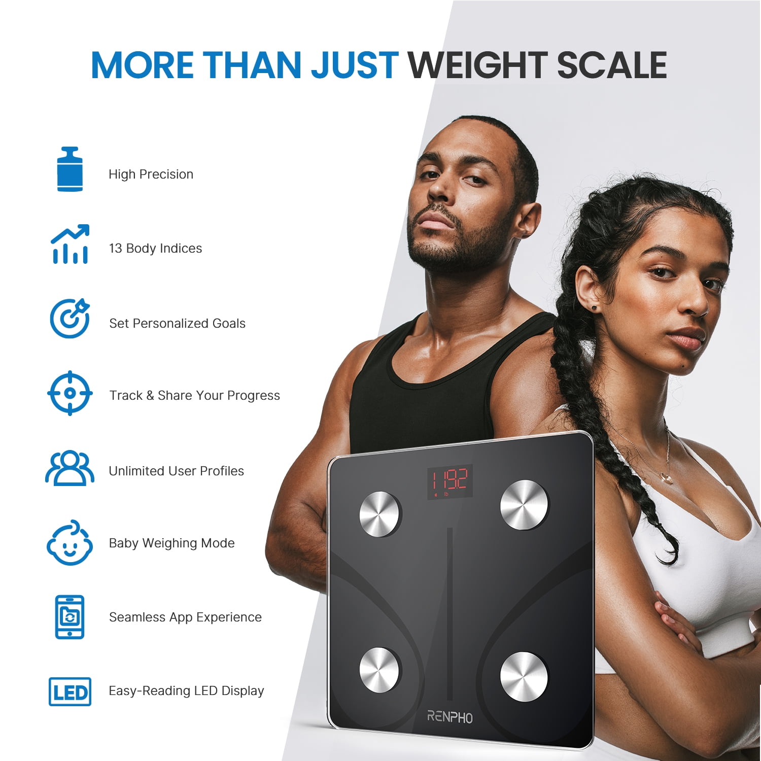 RENPHO High Accuracy Bluetooth Smart Body Weight Scale, FSA HSA Eligible, 396 lbs, Black, Size: 10.2 x 10.2 x 0.8