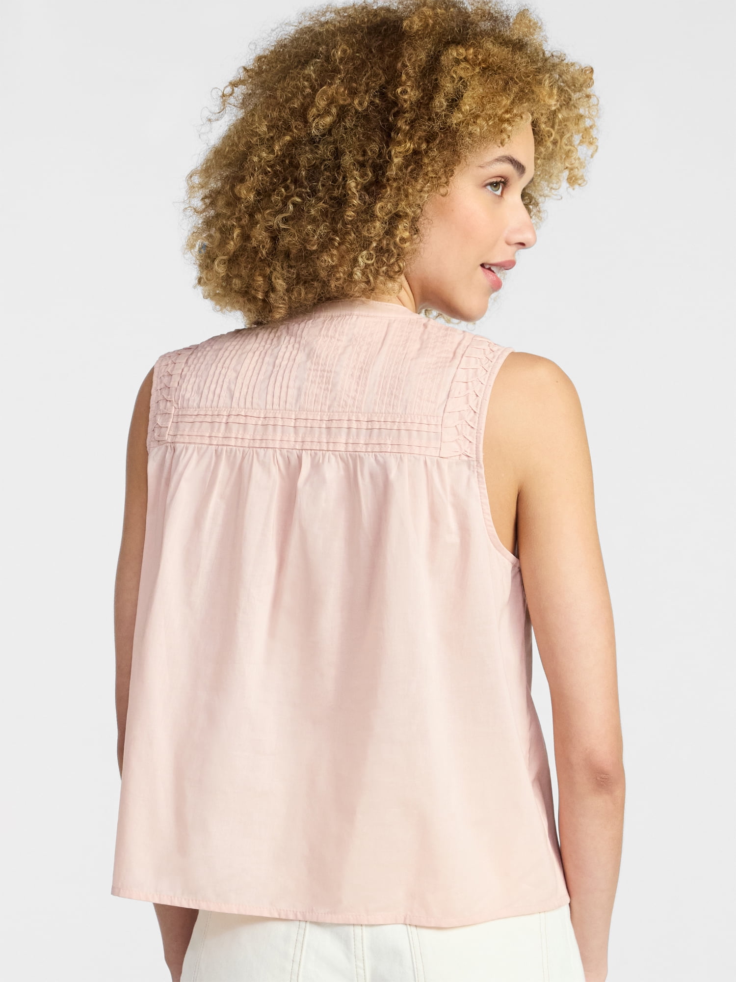 Time and Tru Women’s Pleated Cotton Sleeveless Top, Sizes XS-XXXL
