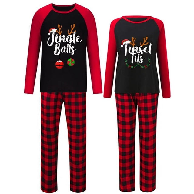 Jngle-Pijama navideño a juego para pareja, Conjunto de pijama negro con tetas y oropel, bolas y oropel