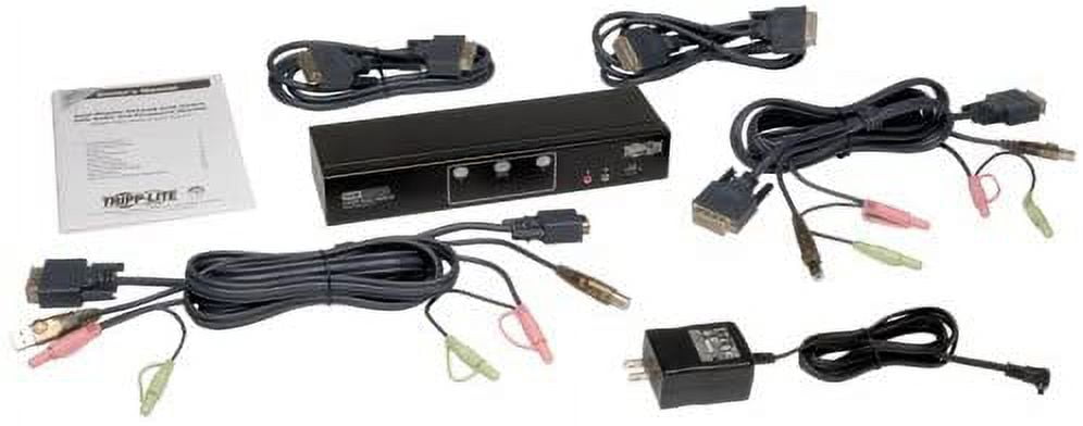 Tripp Lite 2-Port Dual Monitor DVI KVM Switch with Audio and USB 2.0 Hub, Cables Included