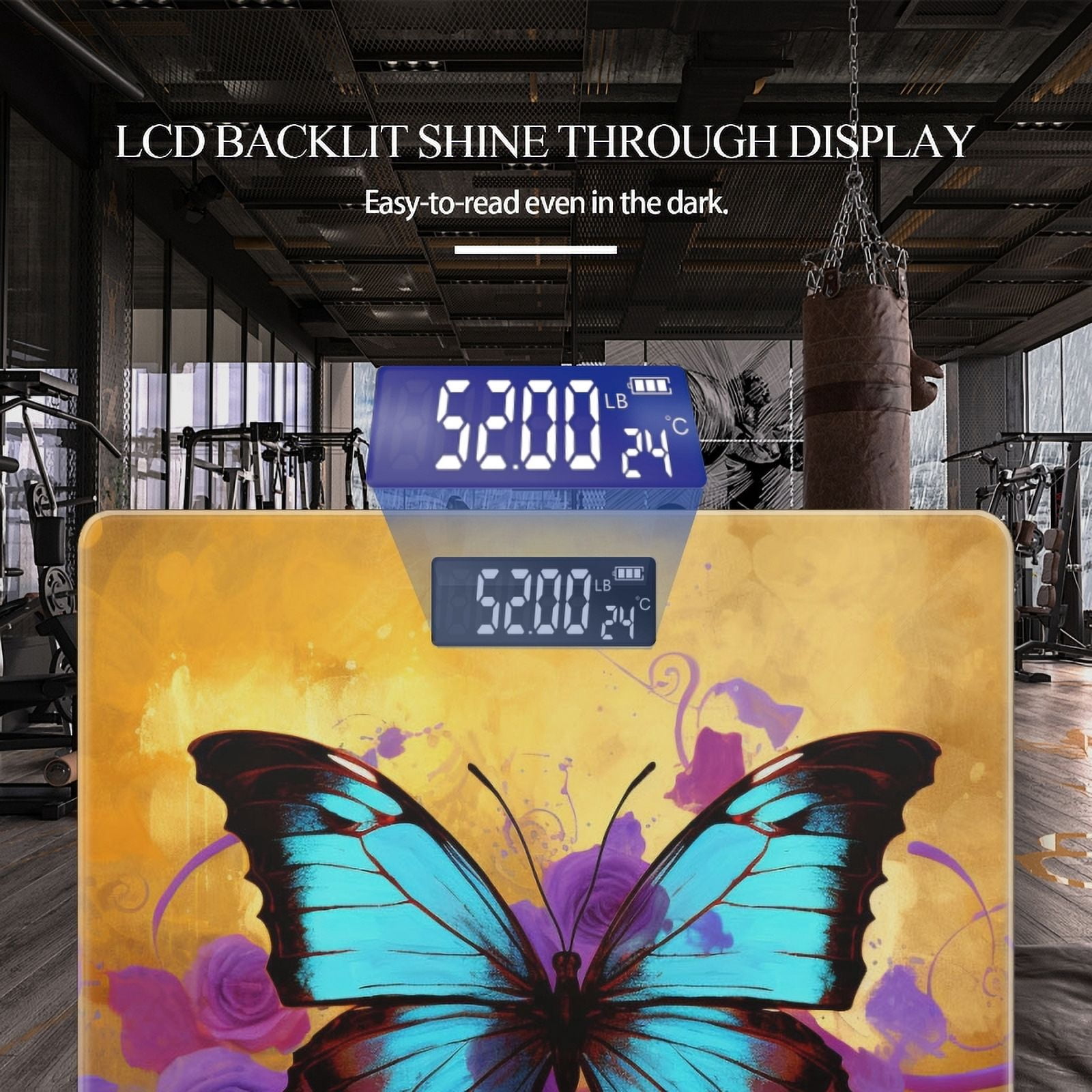 High Precision Body Weight Scale Smart Bathroom Scales with Large LCD Display(400lbs),Decorative for Bedroom-Beautiful Butterfly With Bright Blue Wings And Purple Roses