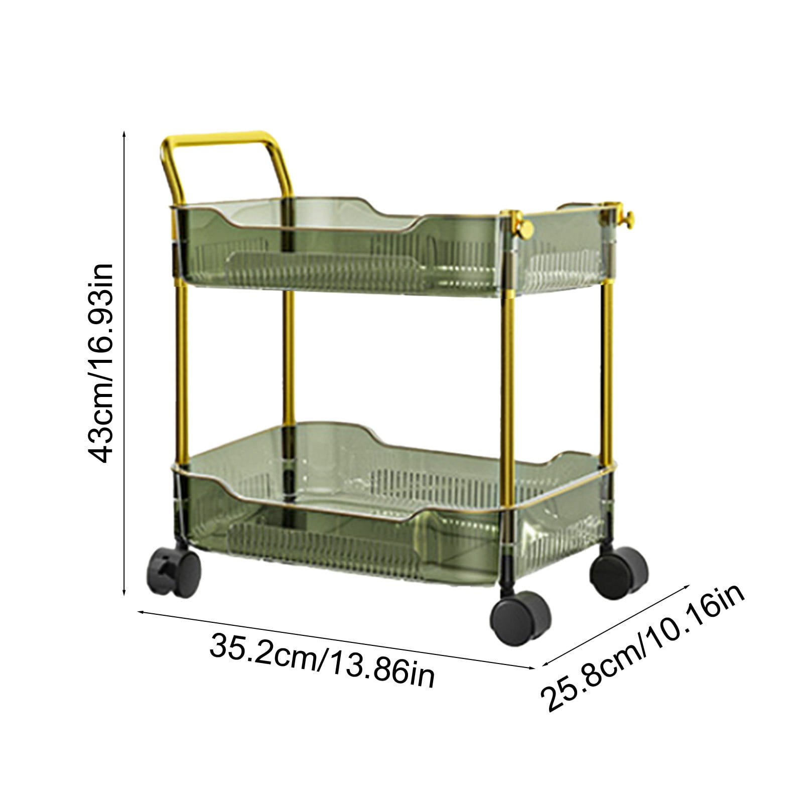 HOZVOMI Two Tier Transparent Rolling Cart with Locking Wheels - Multifunctional Storage Trolley for Kitchen, Office, and Bedroom - Easy Assembly, 10in Height