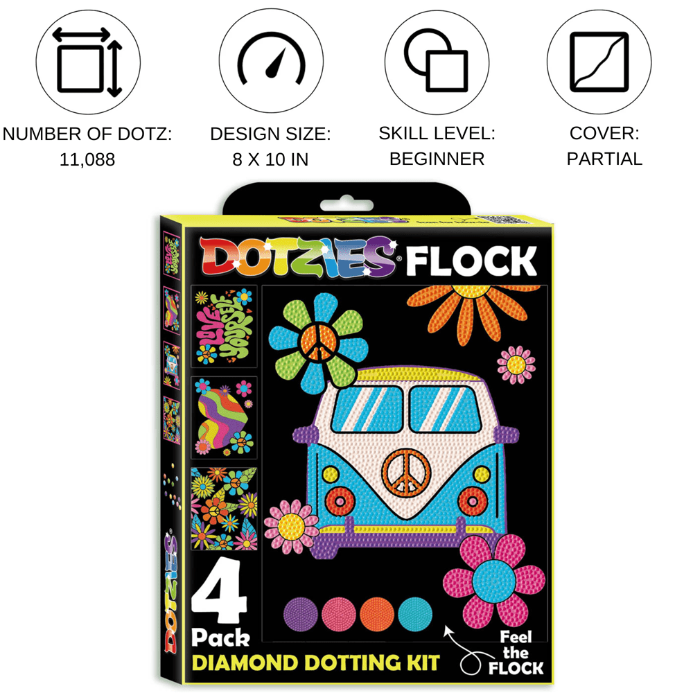 Diamond Dotz Neon Flock Peace & Love Diamond Painting Kits for Adults - Colorful Diamond Art Kits a Relaxing Creative Craft Kit with Dotz Gems 10x8