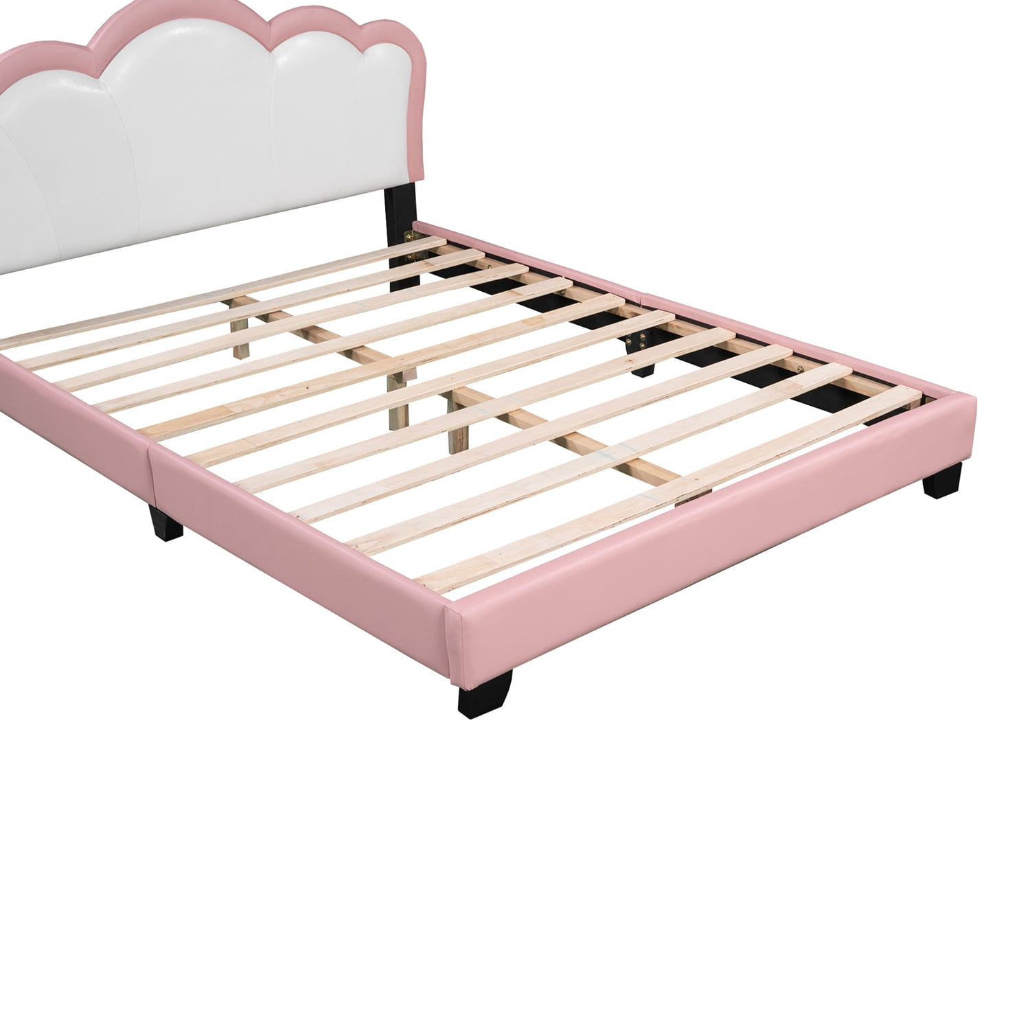Harper & Bright Designs Full size Princess Bed with Crown Headboard, PU Leather Pink Full Platform Bed Frame for Boys Girls Bedroom