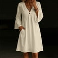 thumbnail image 2 of HBBIKVI Bell Sleeve Peasant Dress for Women Boho Off-Shoulder Long Sleeve A-Line Mini Dress with Decorative Button and Side Pockets for Vacation Style, 2 of 9
