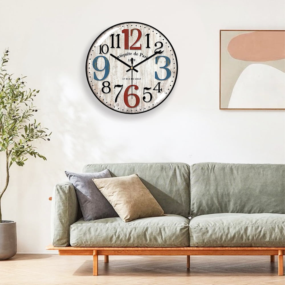 VOCOO Glass Silent Classic Retro Wall Clock , 12 Inch Large Round Quartz Clock Battery Operated Non Ticking Easy to Read Decoration for Bedroom Living Room Kitchen Home Office