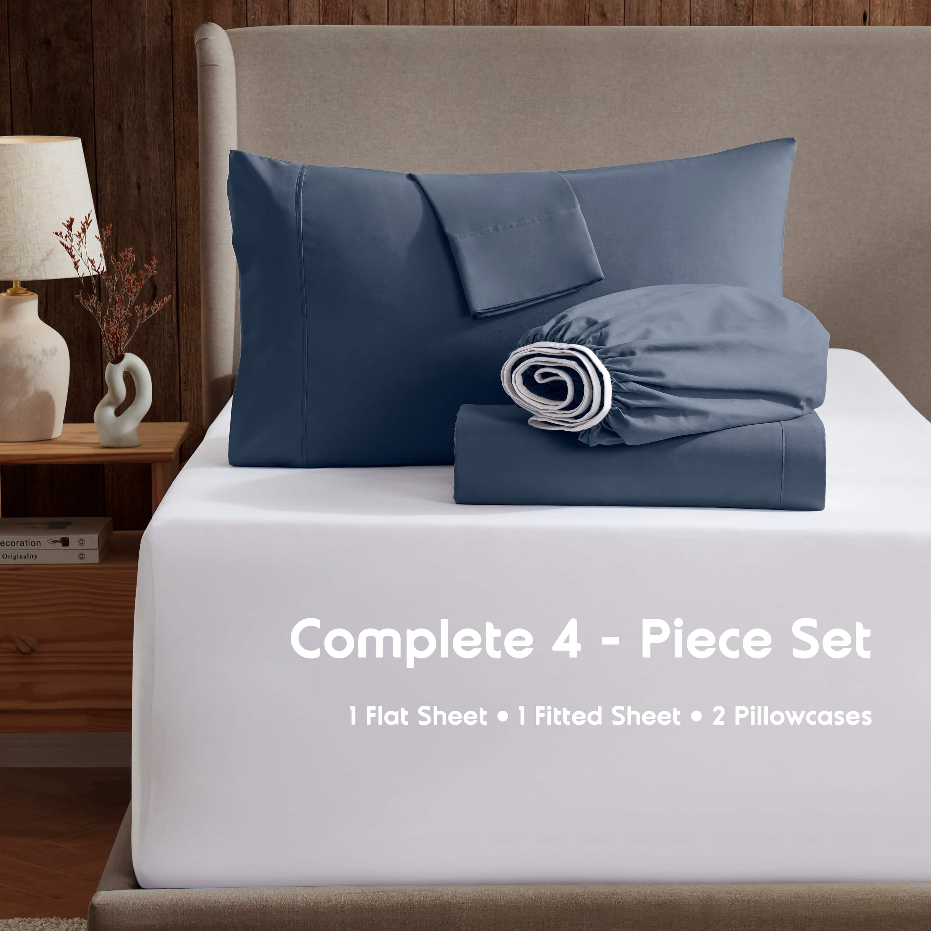 LammaLoe Extra Deep Pocket Twin XL Sheets set, Fits 18"-24" Mattress, 4 Piece Soft Microfiber Bed Sheet Sets, Navy