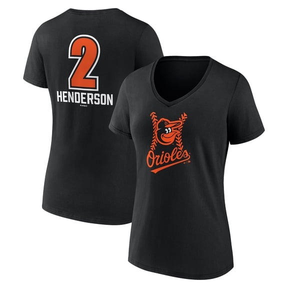 Women's Gunnar Henderson Black Baltimore Orioles Fastball Player Name & Number V-Neck T-Shirt