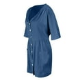 thumbnail image 2 of Women's Solid Loose V-Neck Ladies Casual Half Sleeve Button Pocket Mini Dress Knit Dress Women Button Front Dress Womens Summer Dresses Sexy Woman's Dresses Summer Women Vintage Dress Dress for Women, 2 of 5