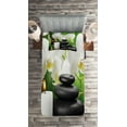 thumbnail image 2 of Ambesonne Spa Quilted Coverlet 2 Pcs, Orchids Stones Nature, Twin Size, Black White and Green, 2 of 2