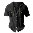 thumbnail image 1 of Camisas de Manga Larga de los Hombres con Capucha Cardigan de Color Sólido Suelto Top de Lino, Casual Deportes Camisa de Playa con Botones, 1 of 1