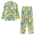 thumbnail image 4 of SCRAWLGOD Casual Pajamas Set Mens Pajamas Long Sleeve Notch Collar Loungewear Two-Piece Comfy Sleepwear Button-Down Pj Set with Elastic Band & Pockets, Lemon Floral Leaf Strawberry Blue, L, 4 of 6