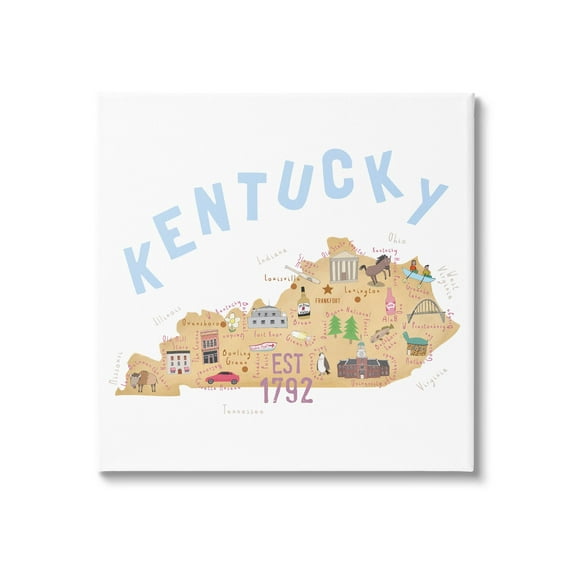 Stupell Industries Kentucky Map Tourist Spots Travel & Places Painting Gallery Wrapped Canvas Print Wall Art