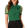 thumbnail image 2 of INSPIRE CHIC Women's Bow Tie Neck V Neck Stand Collar Short Mesh Sleeve Blouse XL Dark Green, 2 of 6