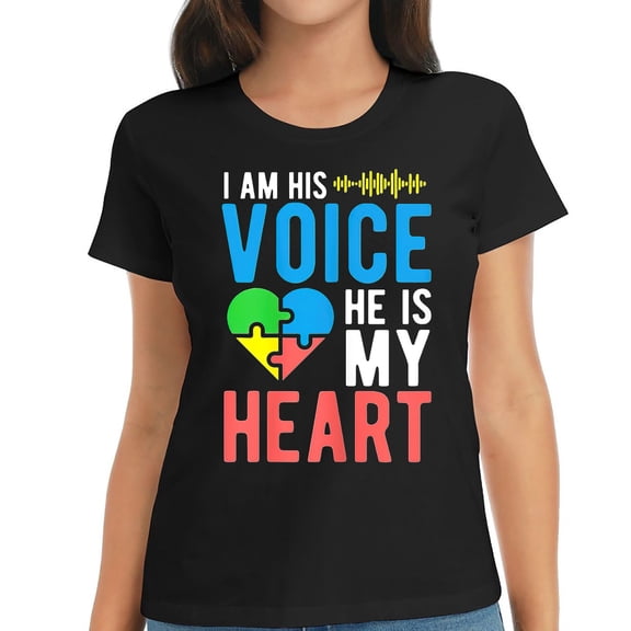 Mom Autism Awareness Mama I'm His Voice He Is My H Trendy Graphic Women's Top - Soft and Comfy Short Sleeve T-Shirt