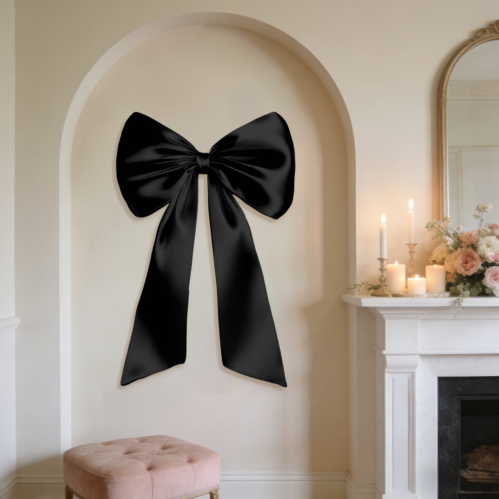 2 Pack Large Satin Bow Decorations 40 x 24 inch, Pre-Shaped Oversized Ribbon Bows for Wedding, Party, Gift Wrapping, Wall & Room Decor, Reusable, Black
