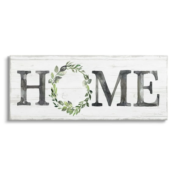 Stupell Industries Weathered Pattern Home Sign Botanical Wreath Greenery Graphic Art Gallery Wrapped Canvas Print Wall Art, Design by Kristen Brockmon
