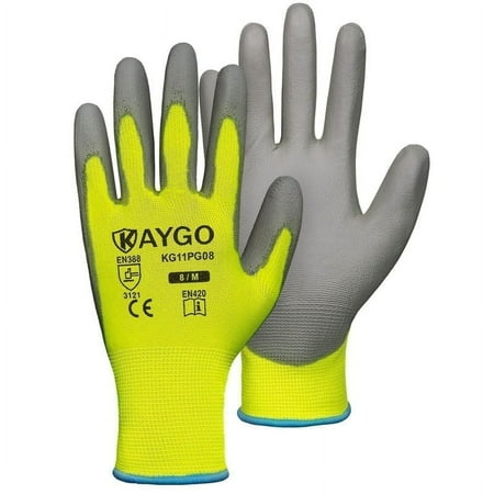 

KAYGO Safety Work Gloves PU Coated-12 Pairs KG11PB Seamless Knit Glove with Polyurethane Coated Smooth Grip on Palm&Fingers for Men and Women Ideal for General Duty Work (XX-Large Green)