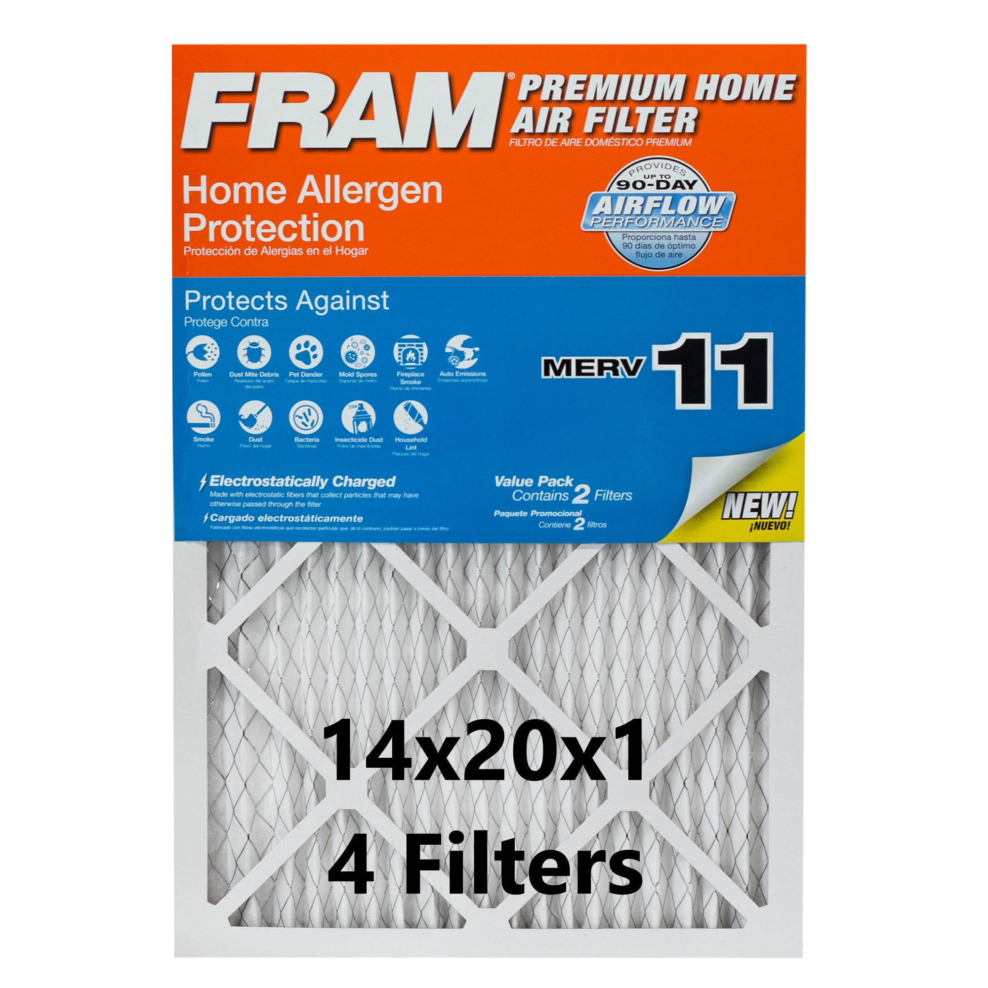 FRAM 14x20x1 Home Allergen Protection HVAC Furnace Air Filter, MERV 11
