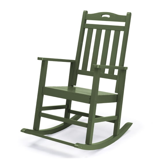Zimtown Outdoor Wooden Rocking Chair with Footrest Solid Poplar Wood Patio Rocking Chair for Adults Porch Garden Living Room Olive