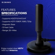 Audiobox ANT-300 Antenna | Crystal-Clear HDTV Powerful Antenna - Supports HD/DTV/VHF/UHF, 1080P/1080i/720p, Magnetic Base, and 25+ Mile Range