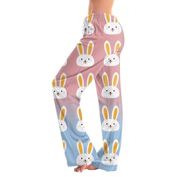 Easter Womens Pajama Pants Elastic Waist Bunny Egg Print Casual Lounge Pants Drawstring Sleep Lounge Pants Wide Leg Comfy Stretchy with Pockets Pants, #447 Light Blue M