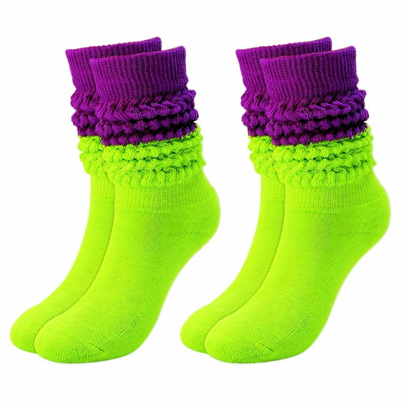 TELOLY 2Pairs Slouchy Socks for Women,Shaping, Sweat-Wicking, Anti-Friction Boot Socks for Women,Japanese Style Socks Scrunch Socks Women,Contrasting Colors1