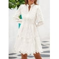 thumbnail image 4 of PRETTYGARDEN Women's Spring Long Puff Sleeve Mini Dress Hollow Out Lace V Neck A Line Ruffle Casual Party Dresses, 4 of 10
