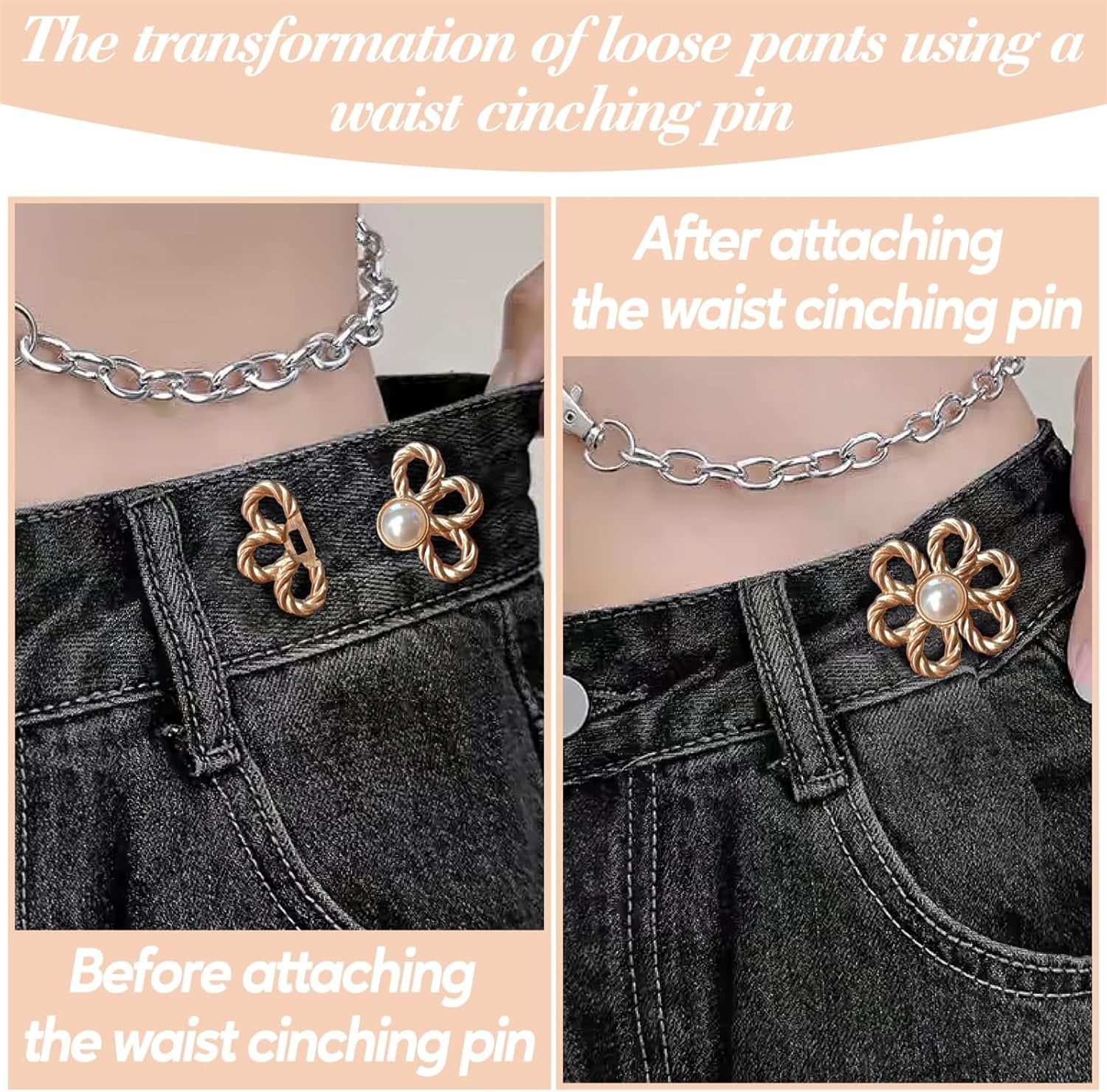 8 Pcs Adjustable Jeans Button Pins, Detachable Pants Buttons Pins, Flower Pearl Jeans Button Tightener, Decorative Detachable Waist Buckles for Loose Jeans, Pants, Skirts, Sleeves, 4 Colors