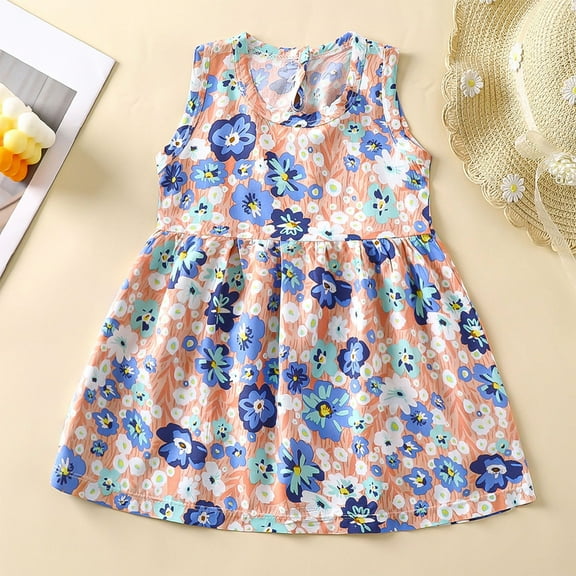 uublik Cute Summer Dresses for Toddler Girls Size 6M-11 Sleeveless Dress Round Neck Floral Printed Sundress for Casual Home Party Beach Purple