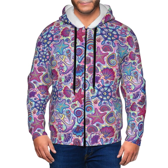 Honeii Cute Nautical Print Hoodies for Men, Pullover & Full Zip, Breathable Zip up Hoodie, Sweatshirt-Small