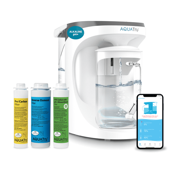 AquaTru Smart Countertop Reverse Osmosis Water Purifier with Glass Carafe, 4-Stage Filtration